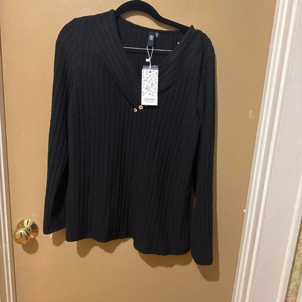 Black ribbed knit sweater with